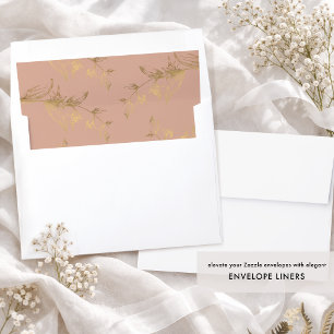 Chic Earthy Peach and Gold Foil Hand-drawn Floral Envelope Liner