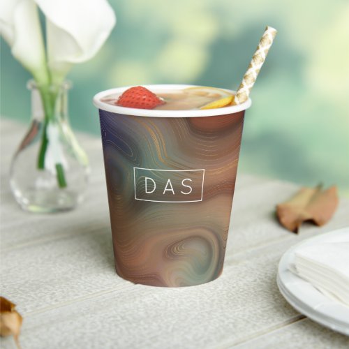 Chic Earthy Strata  Natural Copper Agate Monogram Paper Cups
