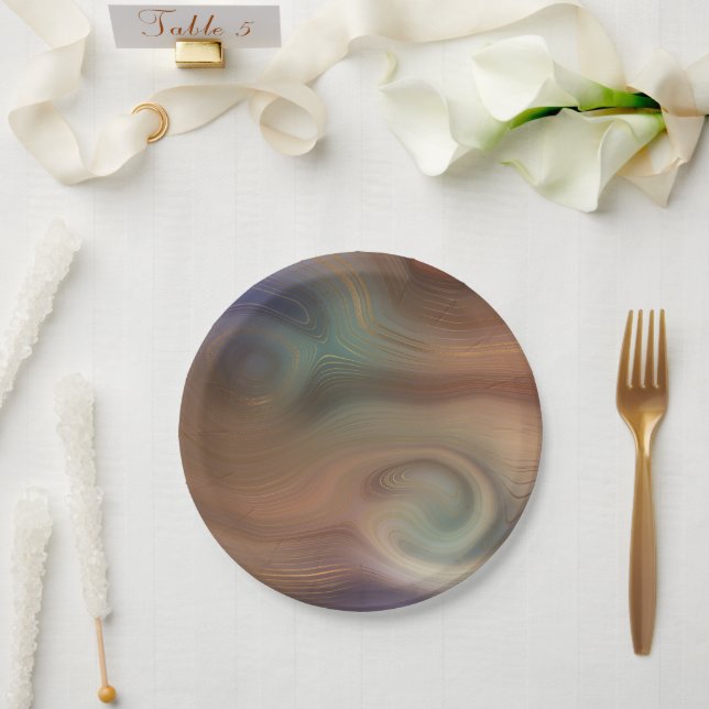 Chic Earthy Strata | Natural Copper Stone Agate Paper Plates (Wedding)