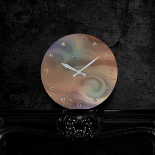 Chic Earthy Strata Natural Copper Stone Agate Round Clock