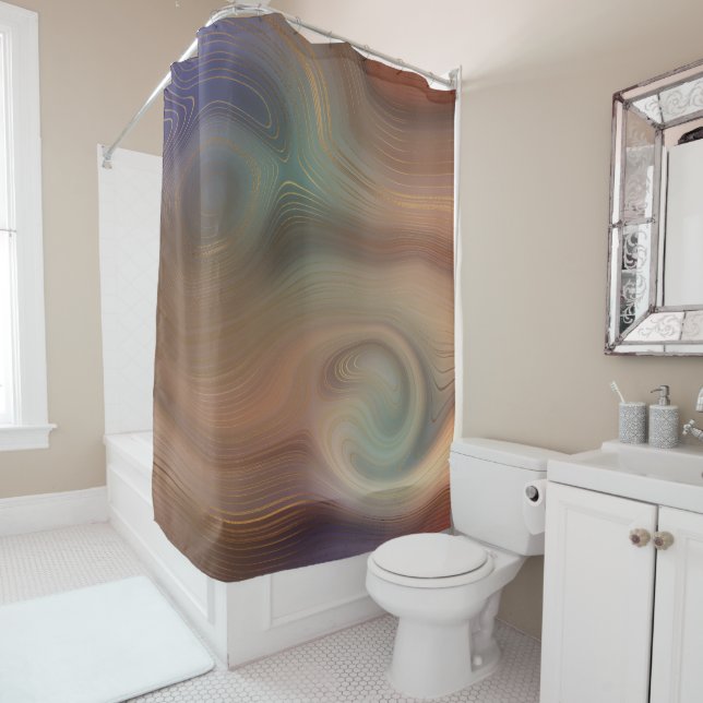 Chic Earthy Strata | Natural Copper Stone Agate Shower Curtain (In Situ)