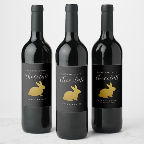 Chic Easter Bunny Personalized Wine Label