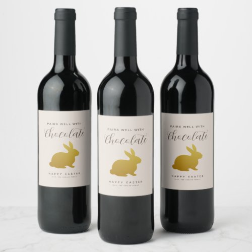 Chic Easter Bunny Personalized Wine Label