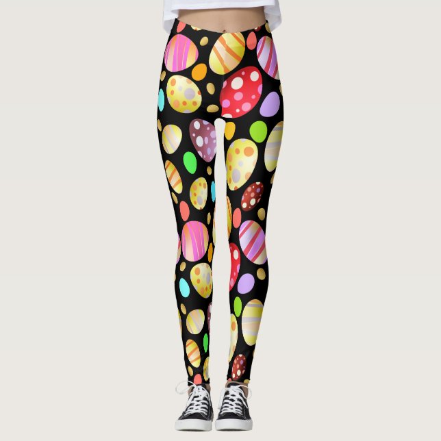 Chic Easter Eggs Pattern Black Leggings (Front)