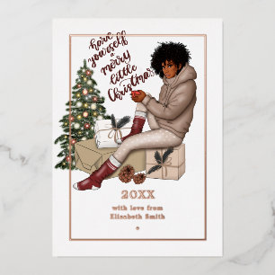 Chic Ebony Merry Little Christmas Foil Holiday Card