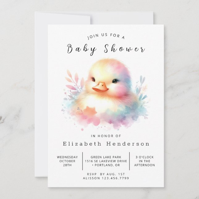 Chic Editable Duck Baby Shower Invitation (Front)