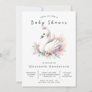 Chic Editable Swan Baby Shower Invitation