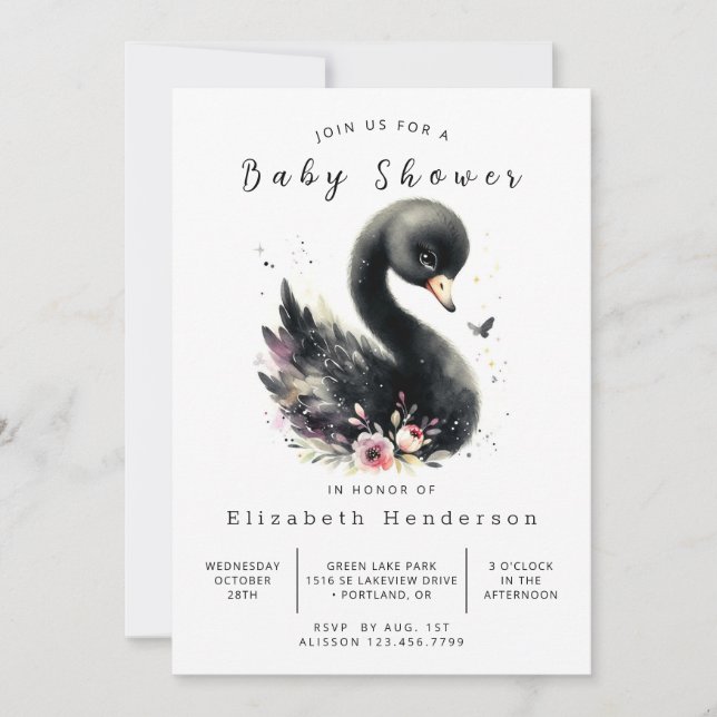 Chic Editable Swan Baby Shower Invitation (Front)