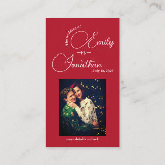 Chic Editorial Deep Red Compact QR Code Wedding Enclosure Card