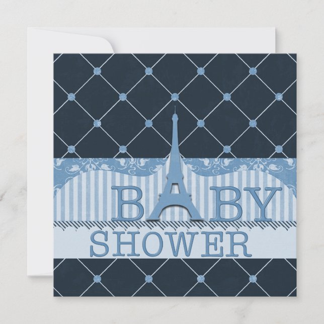Chic Eiffel Tower Blue Baby Shower Invitation (Front)