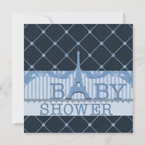 Chic Eiffel Tower Blue Baby Shower Personalized Invitations