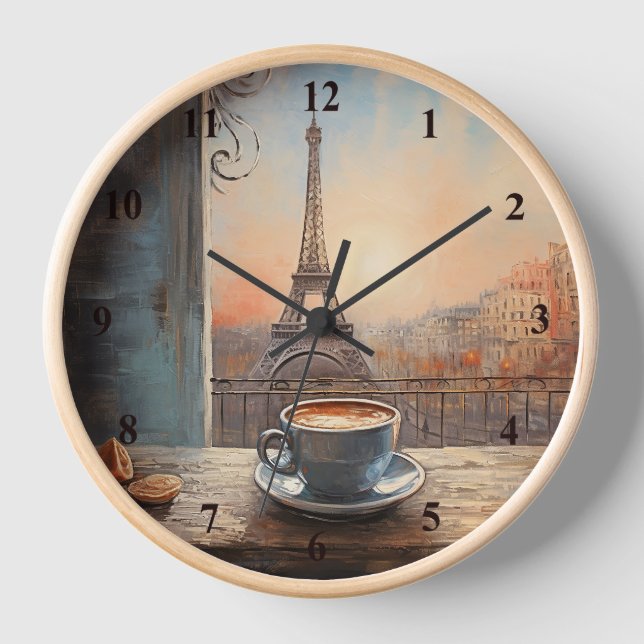 Chic Eiffel Tower Cafe Coffee Chalkboard Paris Clock (Front)