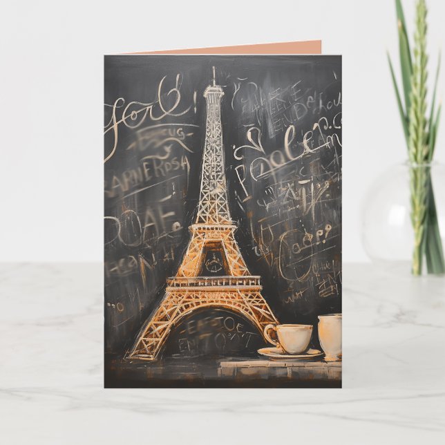 Chic Eiffel Tower Cafe Coffee Paris Birthday Card (Front)