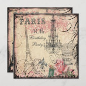 Chic Eiffel Tower & Chandelier 40th Birthday Invitation (Front/Back)