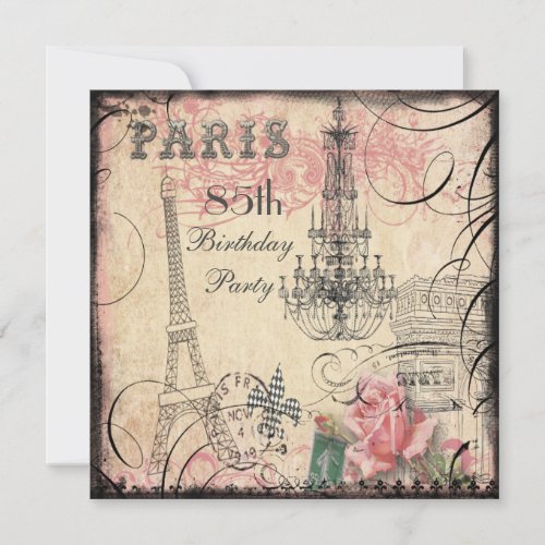 Chic Eiffel Tower  Chandelier 85th Birthday Invitation