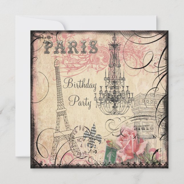 Chic Eiffel Tower & Chandelier Any Age Birthday Invitation (Front)