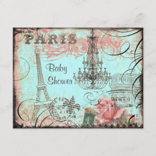 Chic Eiffel Tower & Chandelier Baby Shower Invitation