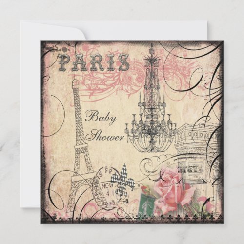 Chic Eiffel Tower  Chandelier Baby Shower Invitation