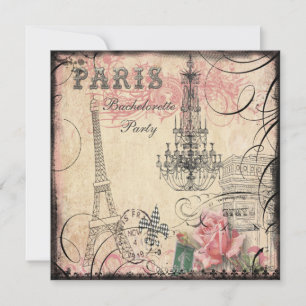 Chic Eiffel Tower & Chandelier Bachelorette Party Invitation