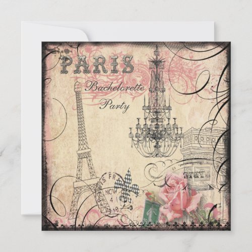 Chic Eiffel Tower &amp; Chandelier Bachelorette Party Personalized Invitation