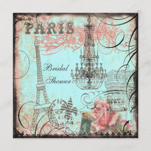 Chic Eiffel Tower & Chandelier Bridal Shower Invitation