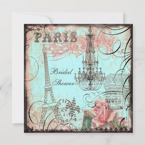 Chic Eiffel Tower  Chandelier Bridal Shower Invitation