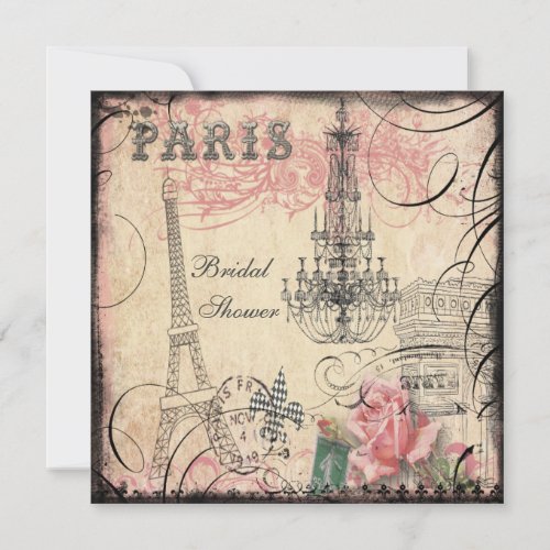 Chic Eiffel Tower  Chandelier Bridal Shower Invitation
