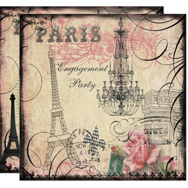 Chic Eiffel Tower & Chandelier Engagement Party Invitation