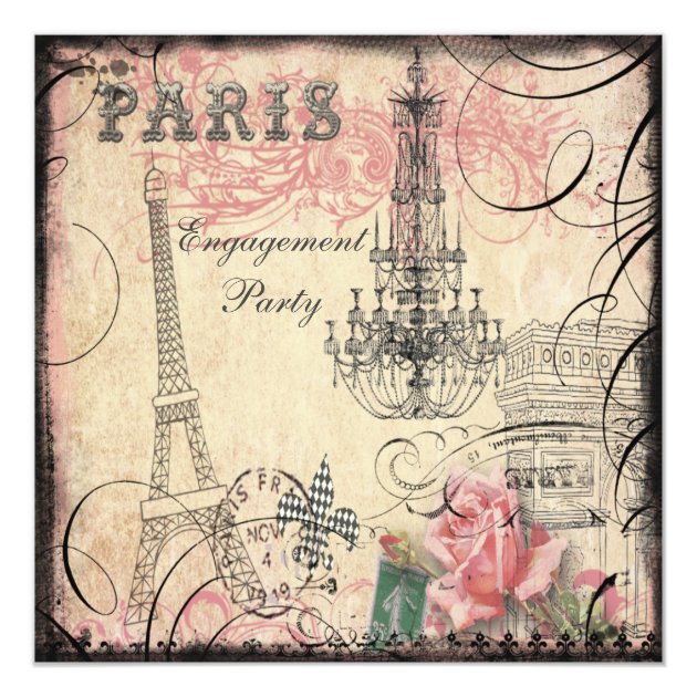 Chic Eiffel Tower & Chandelier Engagement Party Invitation