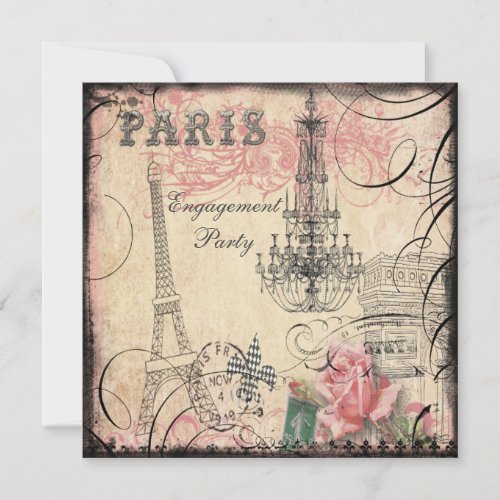 Chic Eiffel Tower  Chandelier Engagement Party Invitation