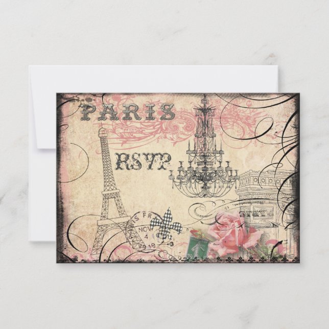 Chic Eiffel Tower & Chandelier RSVP Card