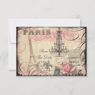 Chic Eiffel Tower & Chandelier Save The Date