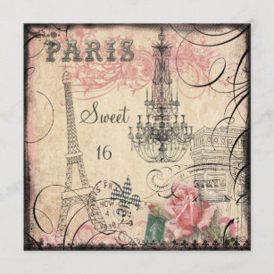 Chic Eiffel Tower & Chandelier Sweet 16 Invitation