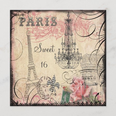Chic Eiffel Tower & Chandelier Sweet 16 Invitation