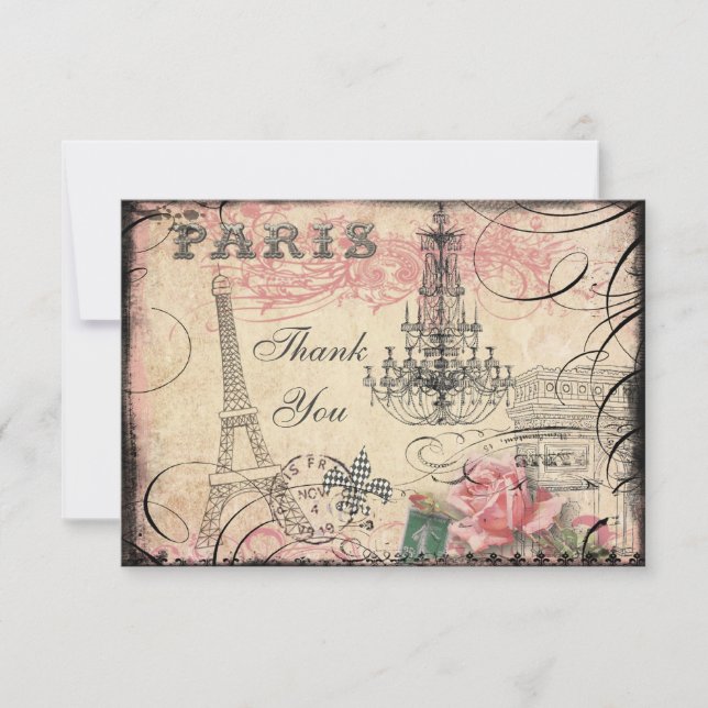 Chic Eiffel Tower & Chandelier Thank You Card (Front)