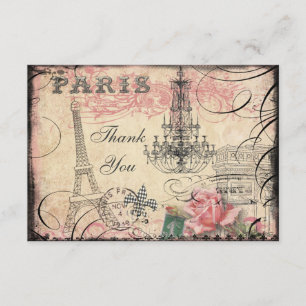 Chic Eiffel Tower & Chandelier Thank You Wedding Card