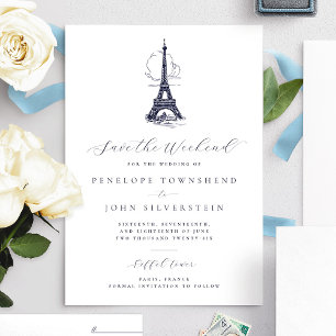 Chic Eiffel Tower Paris Save the Weekend Wedding  Date
