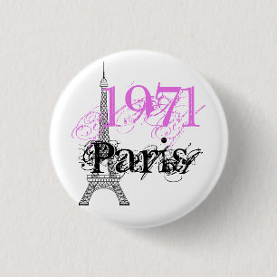 Chic Eiffel Tower Pink Black 50th Birthday Year Button