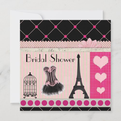 Chic Eiffel Tower Pink Paris Bridal Shower Invitation