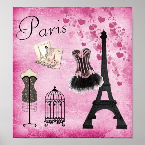 Chic Eiffel Tower Pink Paris Fashion Poster