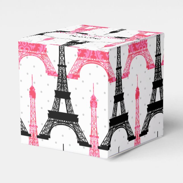 chic Eiffel tower Pink Personalized favor boxes (Front Side)