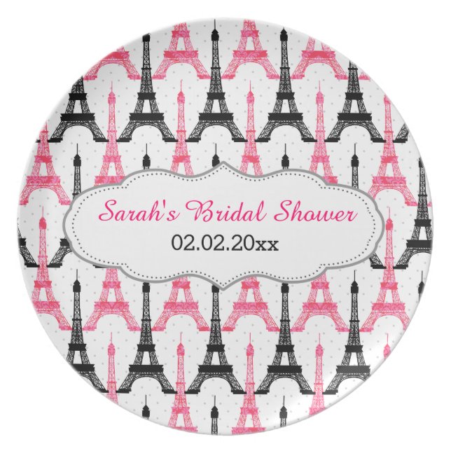 Chic Eiffel tower  Pink  Personalized Plate (Front)