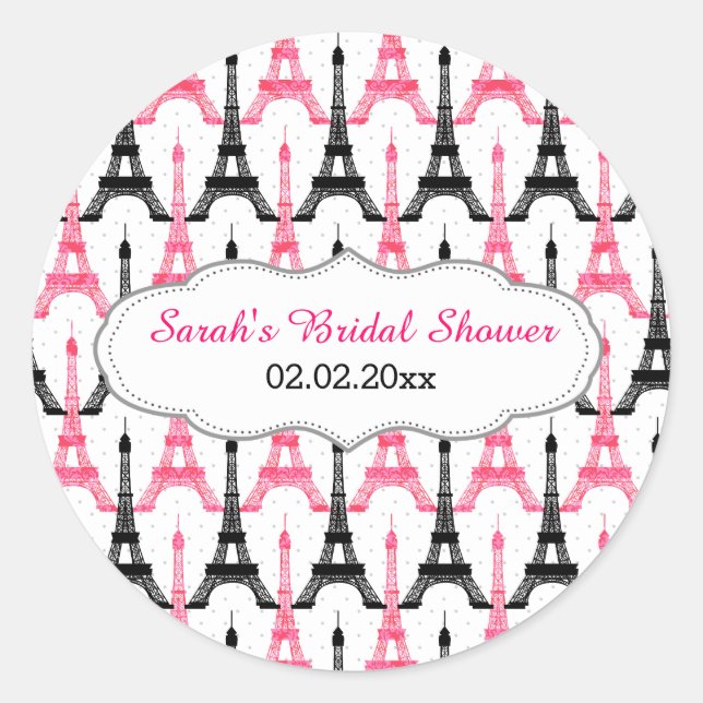 Chic Eiffel tower Pink Personalized stickers (Front)