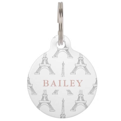Chic Eiffel Tower Print with Pets Name and Phone Pet ID Tag
