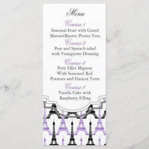Chic Eiffel tower Purple Personalized Menu cards