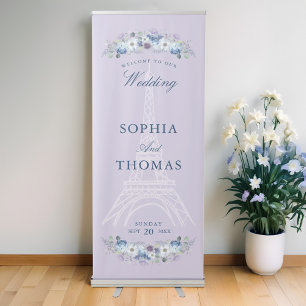 Chic Eiffel Tower Watercolor Floral Welcome Violet Retractable Banner