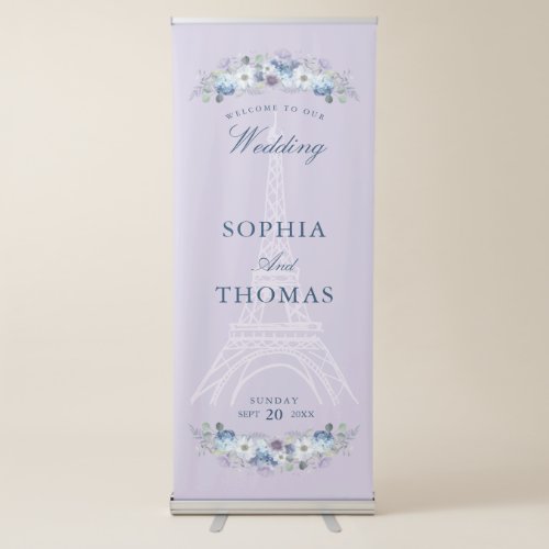 Chic Eiffel Tower Watercolor Floral Welcome Violet Retractable Banner