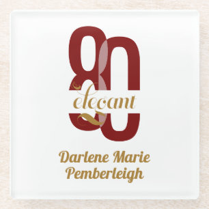 Chic Eighty & Elegant Ruby Red Gold 80th Birthday Glass Coaster