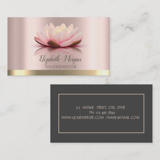 Chic Elegan Lotus Gold Stripe Yoga Instructor Business Card (Front/Back)