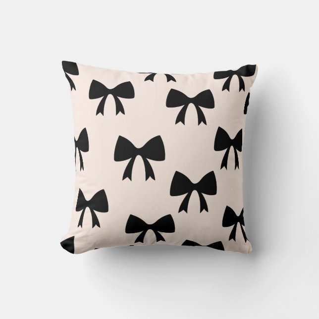 Chic Elegance: Black Bow Accent Throw Pillow (Front)